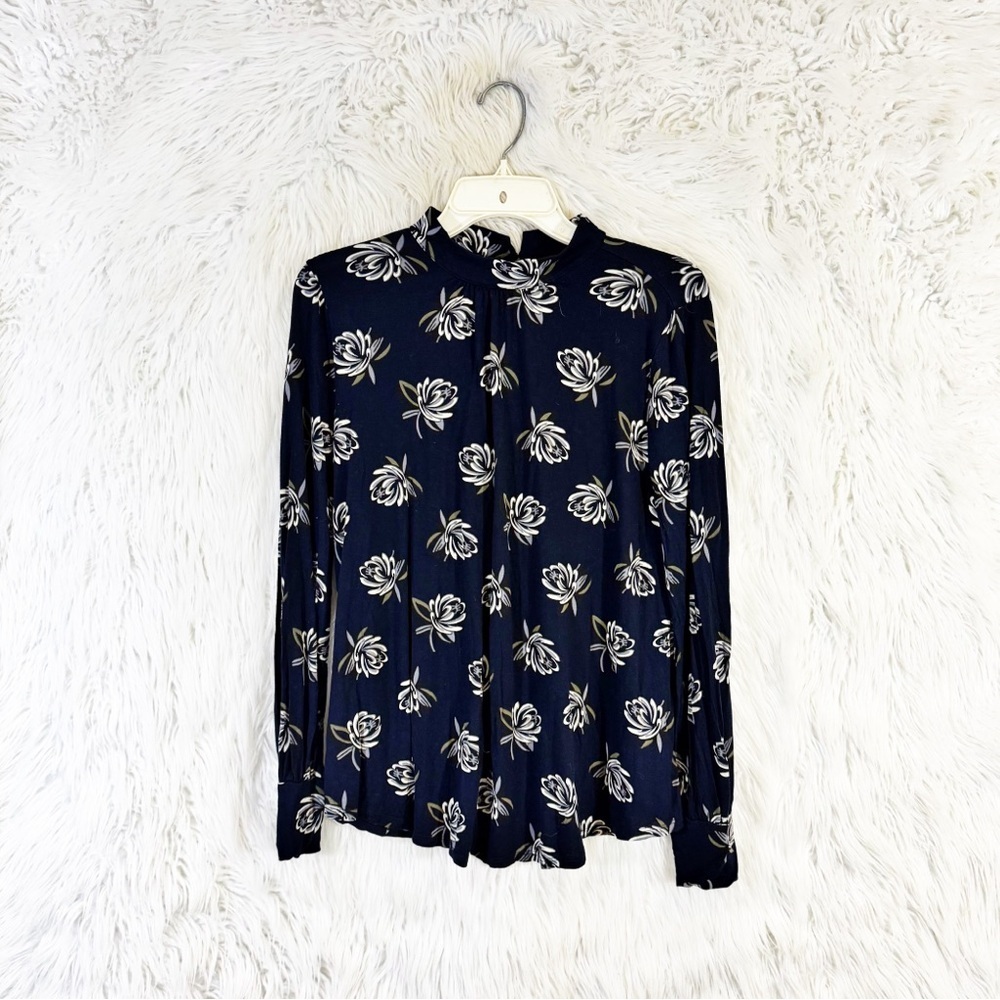 Loft floral print mock neck knit long sleeve top